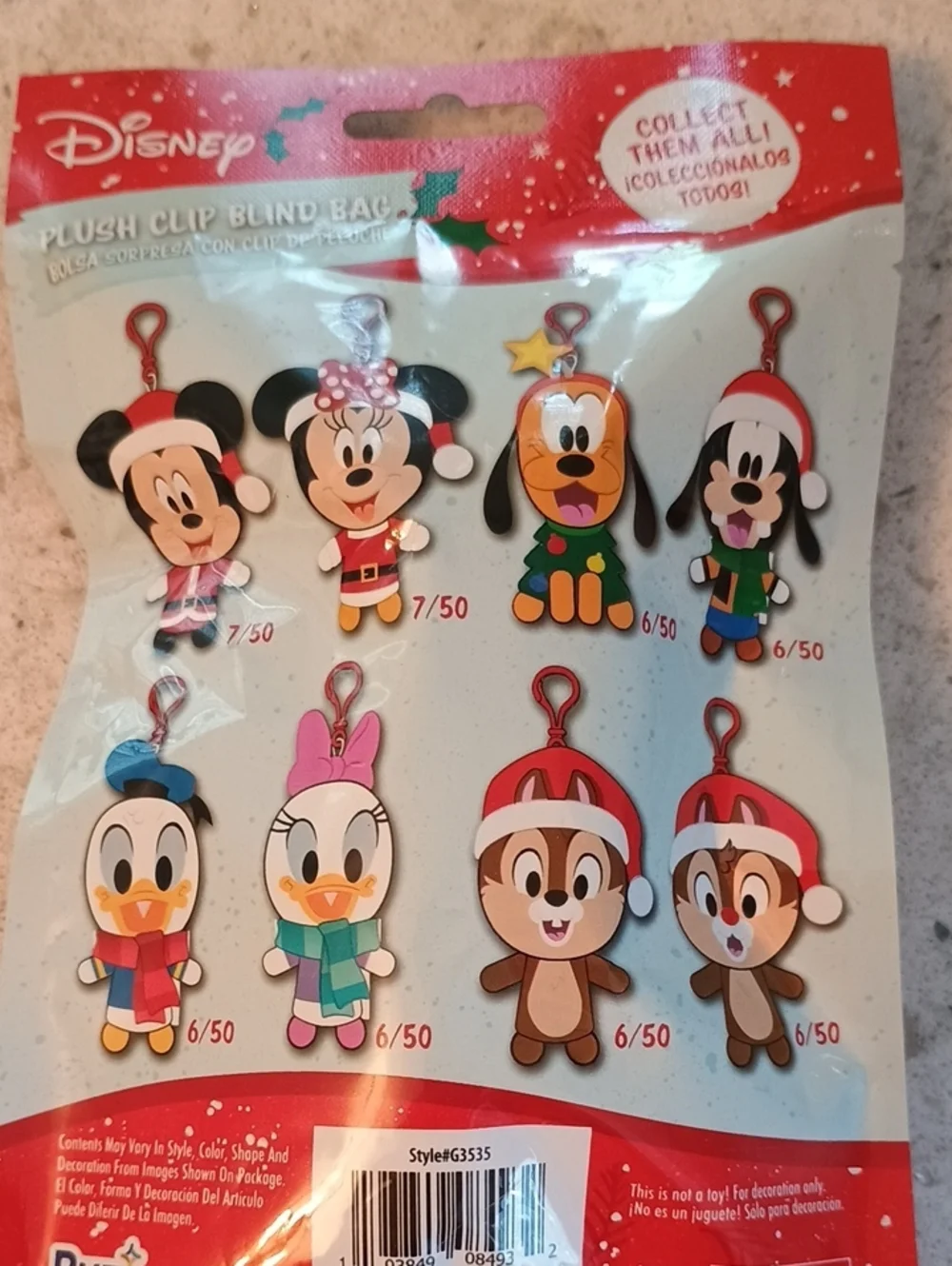Set Of 3 Disney Plush Clip Blind Bag - Holiday Character Clip